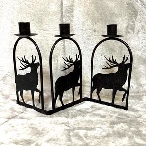 Rustic Metal Reindeer Candle Holder Holiday Mantel Decor Cabin Lodge Cottagecore
